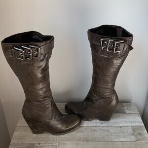 Apepazza Wedge Boots Mid Calf Brown Leather Heel Women’s 7.5